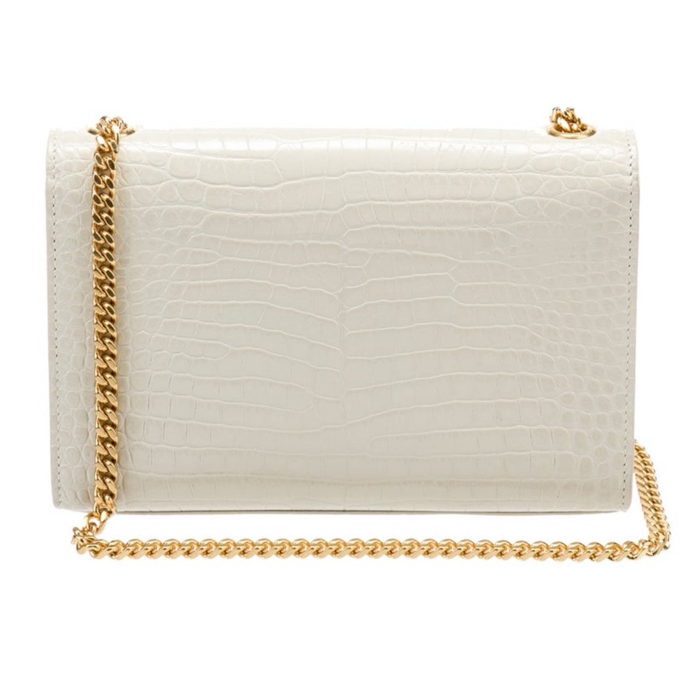 YSL Kate Small White Off Embossed Leather Flap Crossbody Bag Tassel Gold Chain - Picture 3 of 9